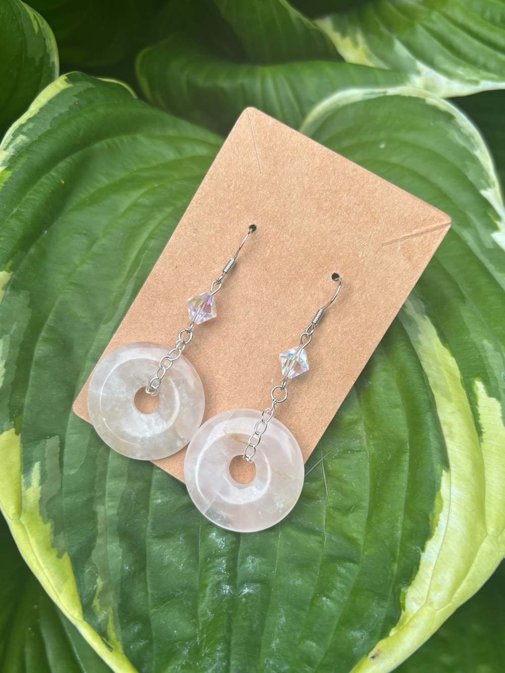 Rose quartz earrings.